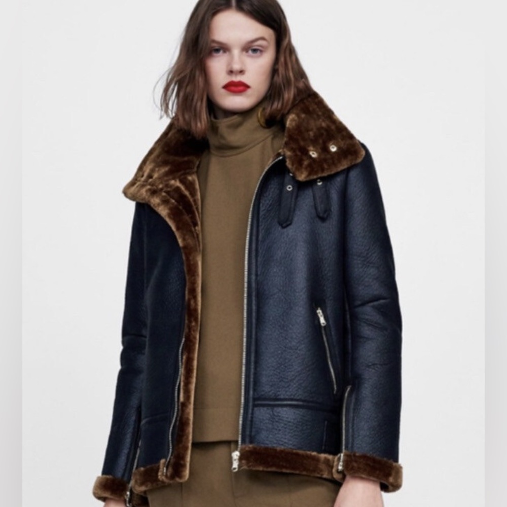 Zara faux shearling moto jacket